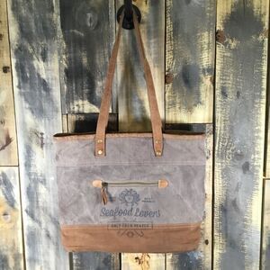 Myra Bag Seafood Lovers canvas and leather tote bag